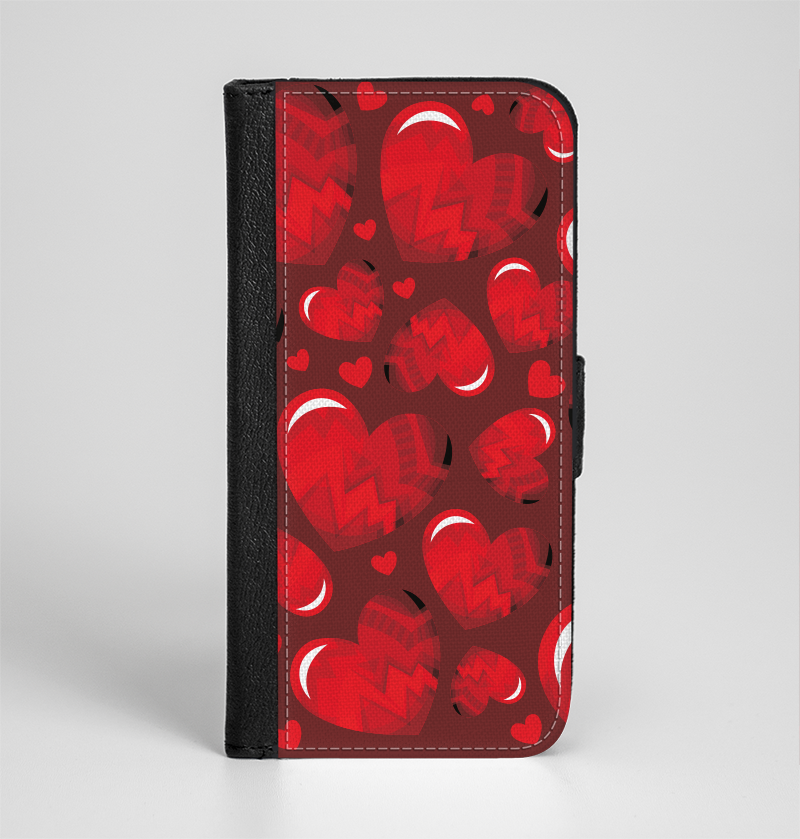 The Glossy Electric Hearts Ink-Fuzed Leather Folding Wallet Case
