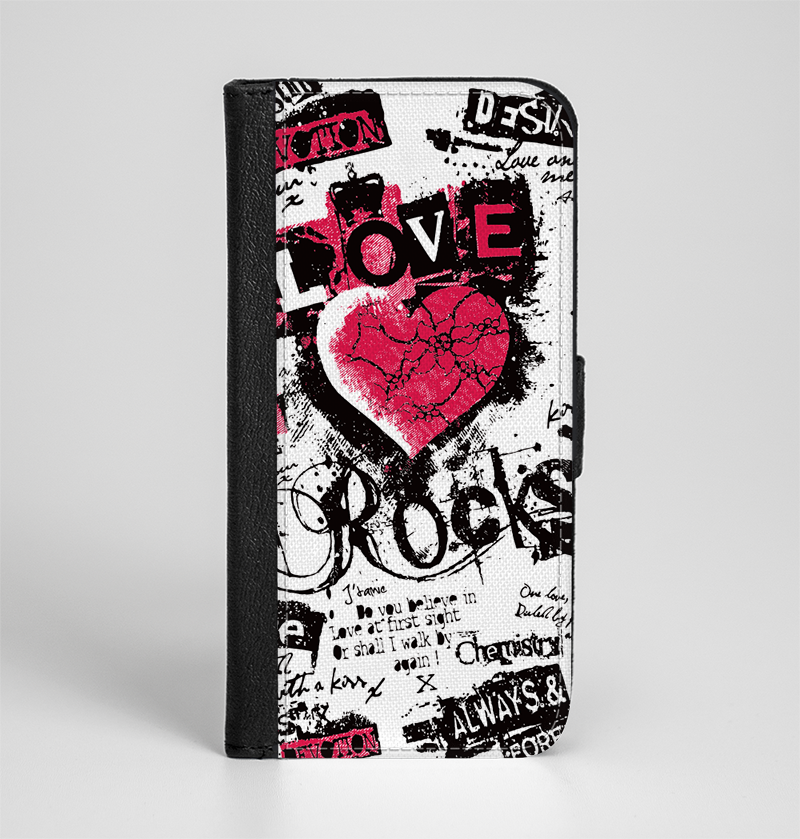 The Grunge Love Rocks Ink-Fuzed Leather Folding Wallet Case for 