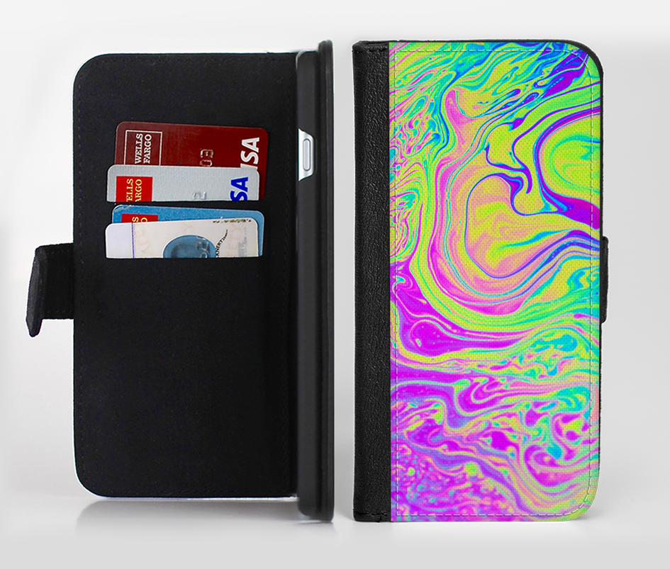 The Neon Color Fushion Ink-Fuzed Leather Folding Wallet Credit-C