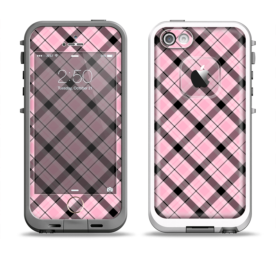 The Pink & Black Plaid Apple iPhone 5-5s LifeProof Fre Case Skin Set ...