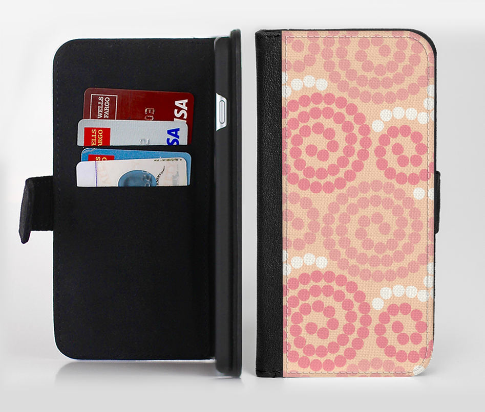 The Pink Spiral Polka Dots Ink-Fuzed Leather Folding Wallet Cred