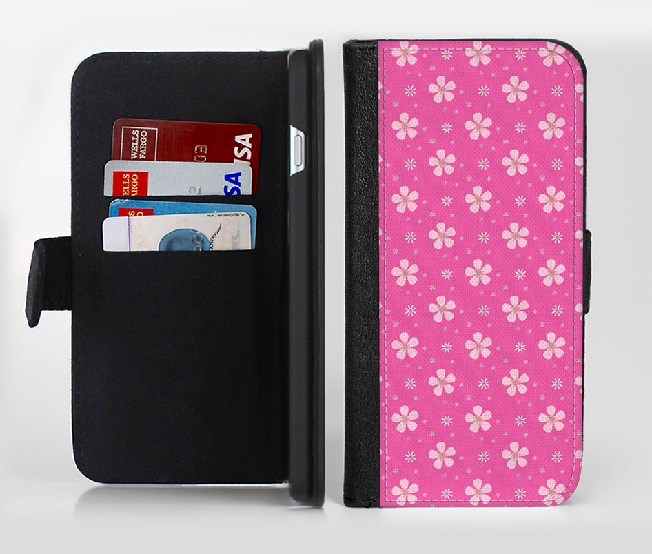 The Pink & Tiny White Floral Pattern Ink-Fuzed Leather Foldi