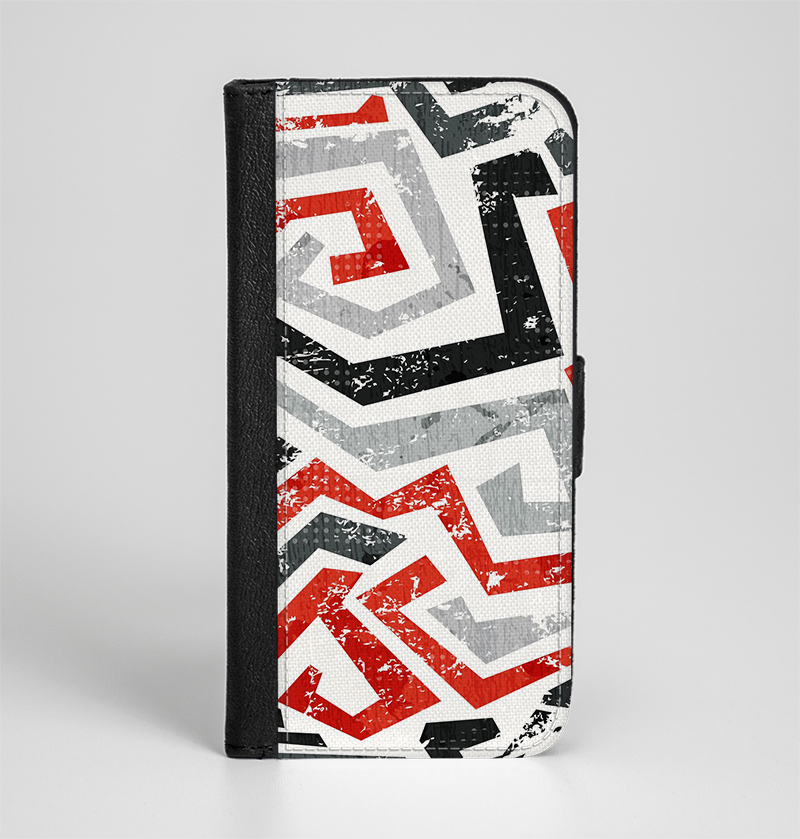 The Red-Gray-Black Abstract V3 Pattern Ink-Fuzed Leather Folding