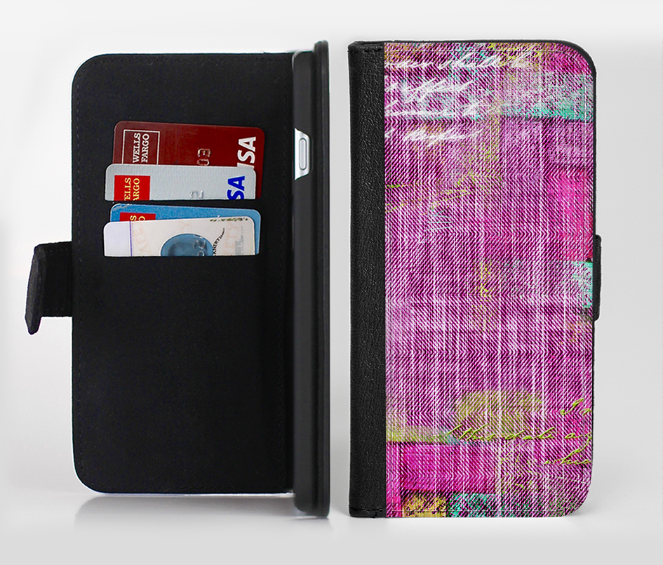 The Sketched Pink Word Surface Ink-Fuzed Leather Folding Wallet 