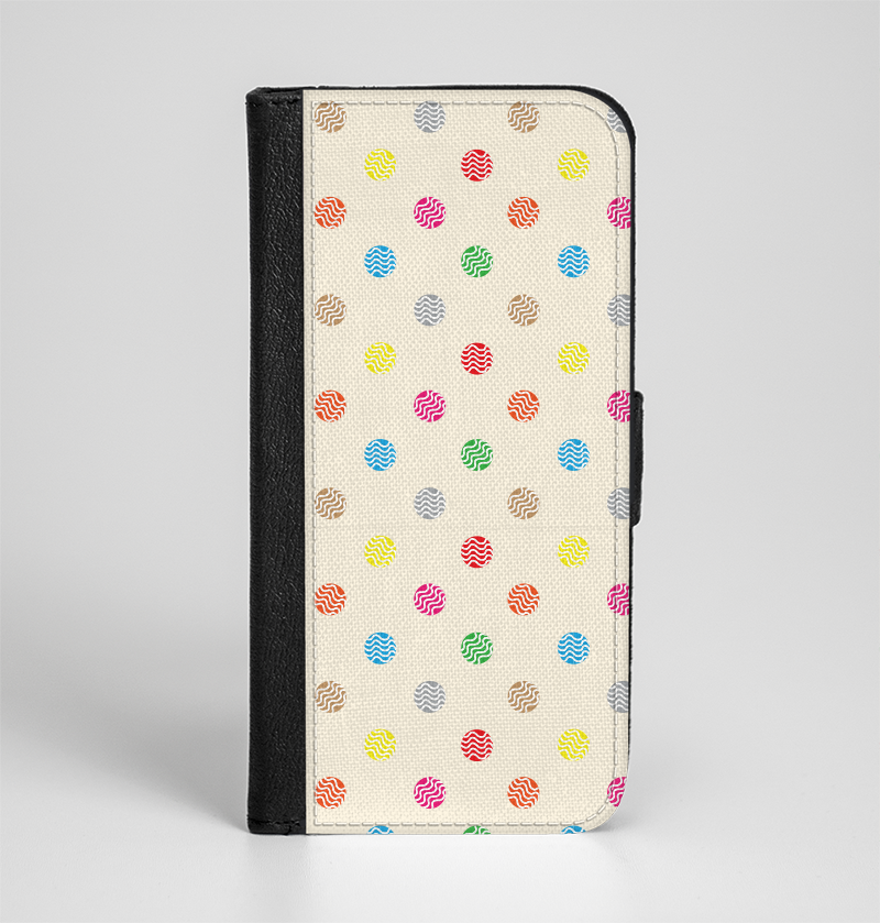The Tan & Colored Laced Polka dots Ink-Fuzed Leather Folding Wallet Case for the iPhone 6/6s, 6/