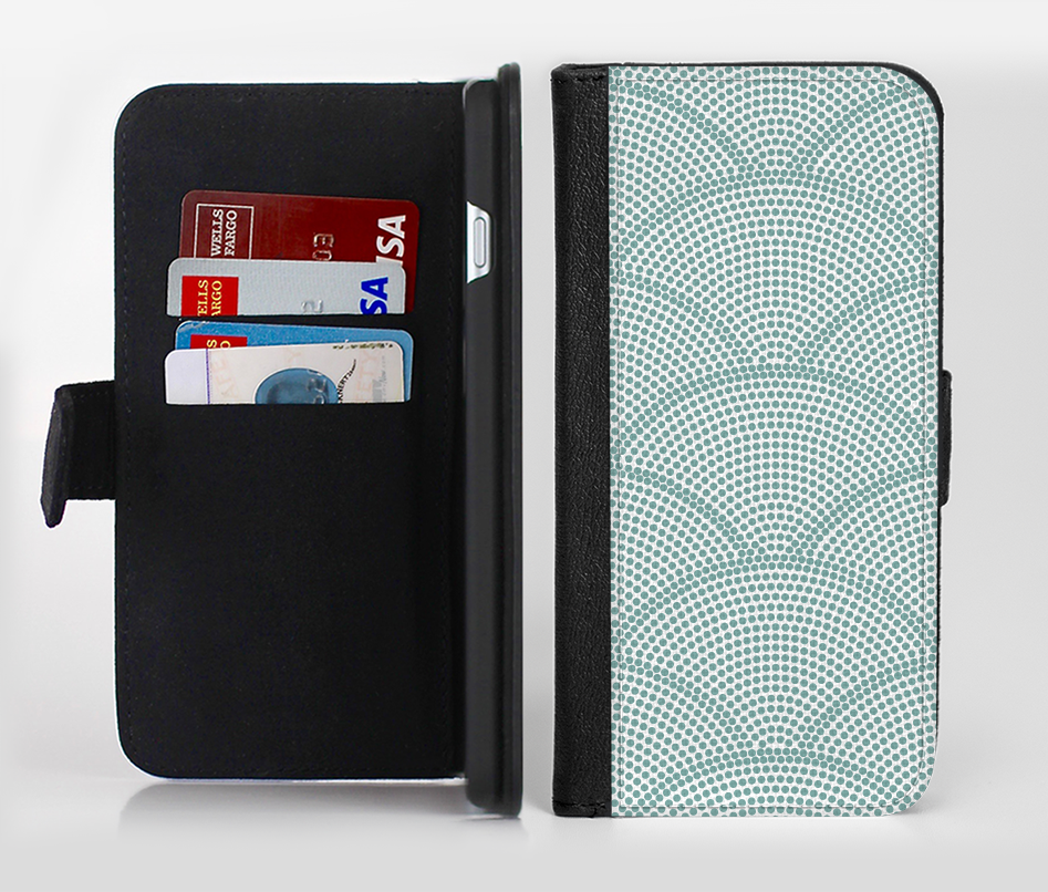 The Teal Circle Polka Pattern Ink-Fuzed Leather Folding Wallet C