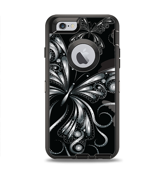 The Vibrant Black & Silver Butterfly Outline Apple iPhone 6 Otterbox D ...