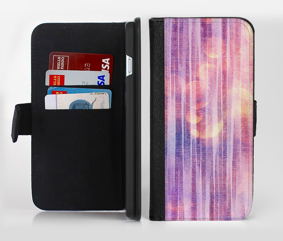 The Vibrant Fading Purple Fabric Streaks Ink-Fuzed Leather Folding Wallet Credit-Card Case for the A