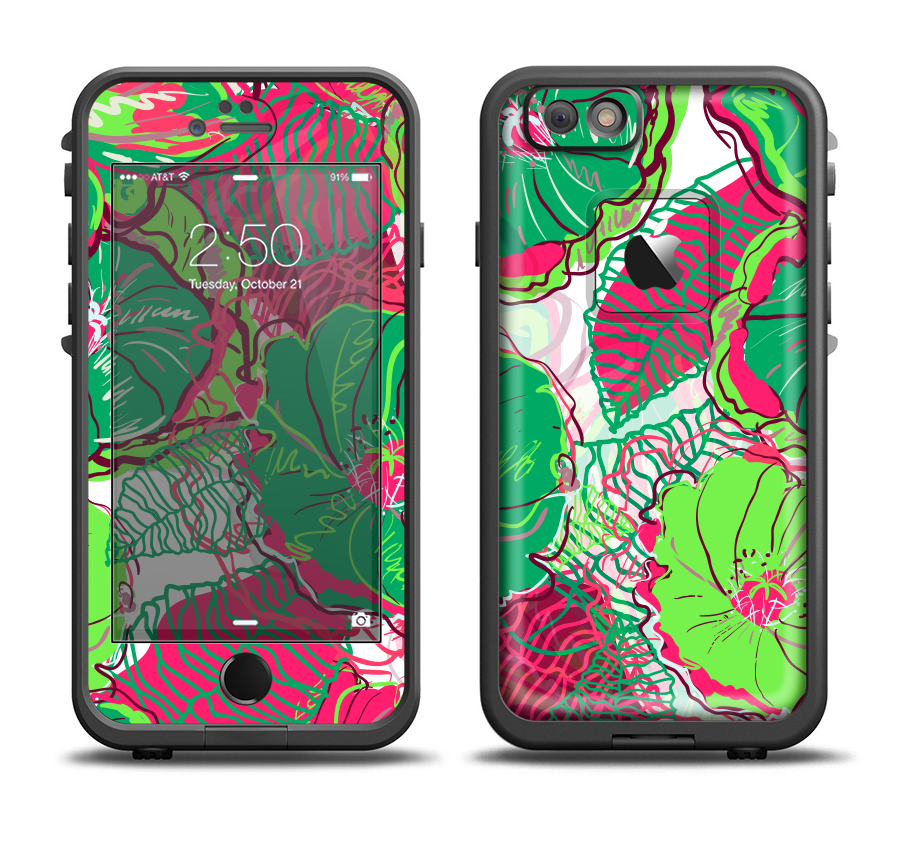 the vibrant green coral floral sketched Apple iPhone 6 LifeProof Fre ...