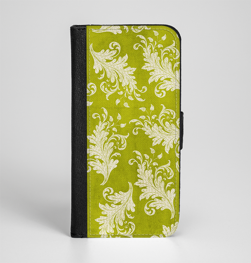 The Vintage Green & White Floral Pattern Ink-Fuzed Leather F