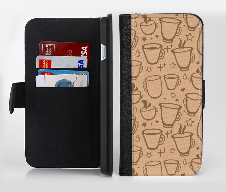 The Vintage Vector Coffee Mugs Ink-Fuzed Leather Folding Wallet Credit-Card Case for the Apple iPhon