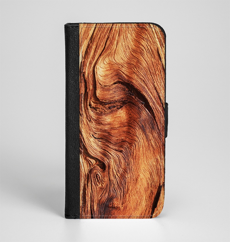 The Wavy Bright Wood Knot Ink-Fuzed Leather Folding Wallet Case 