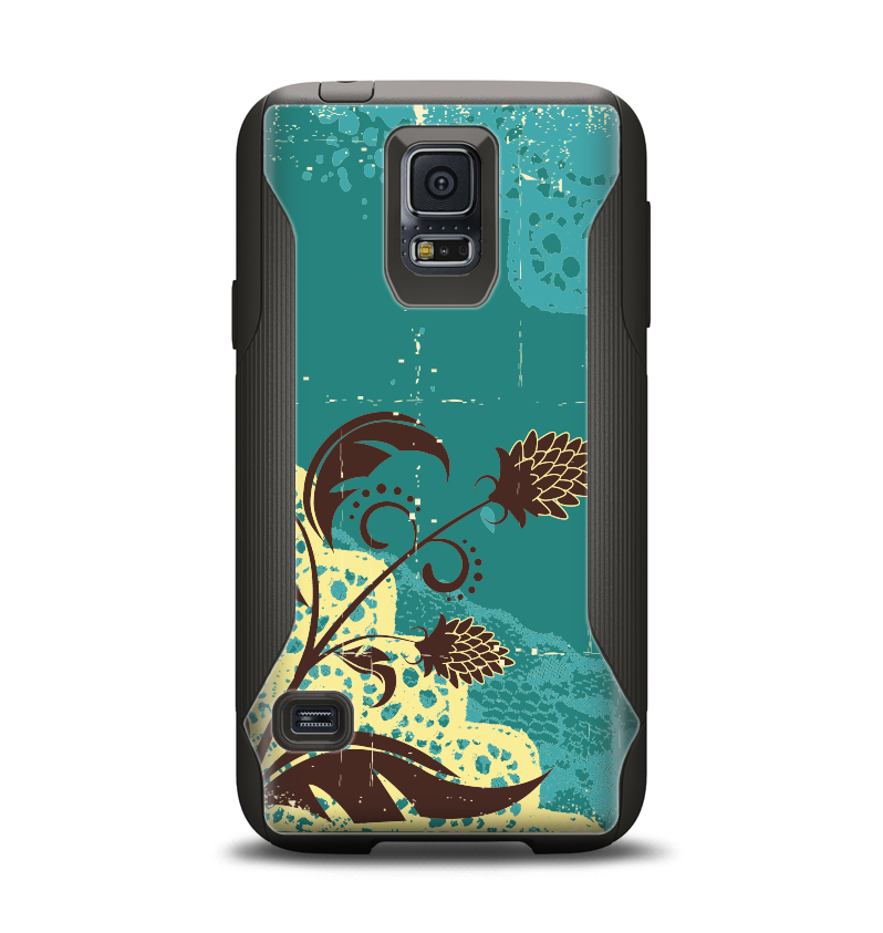 The Yellow Lace and Flower on Teal Samsung Galaxy S5 Otterbox Commuter ...