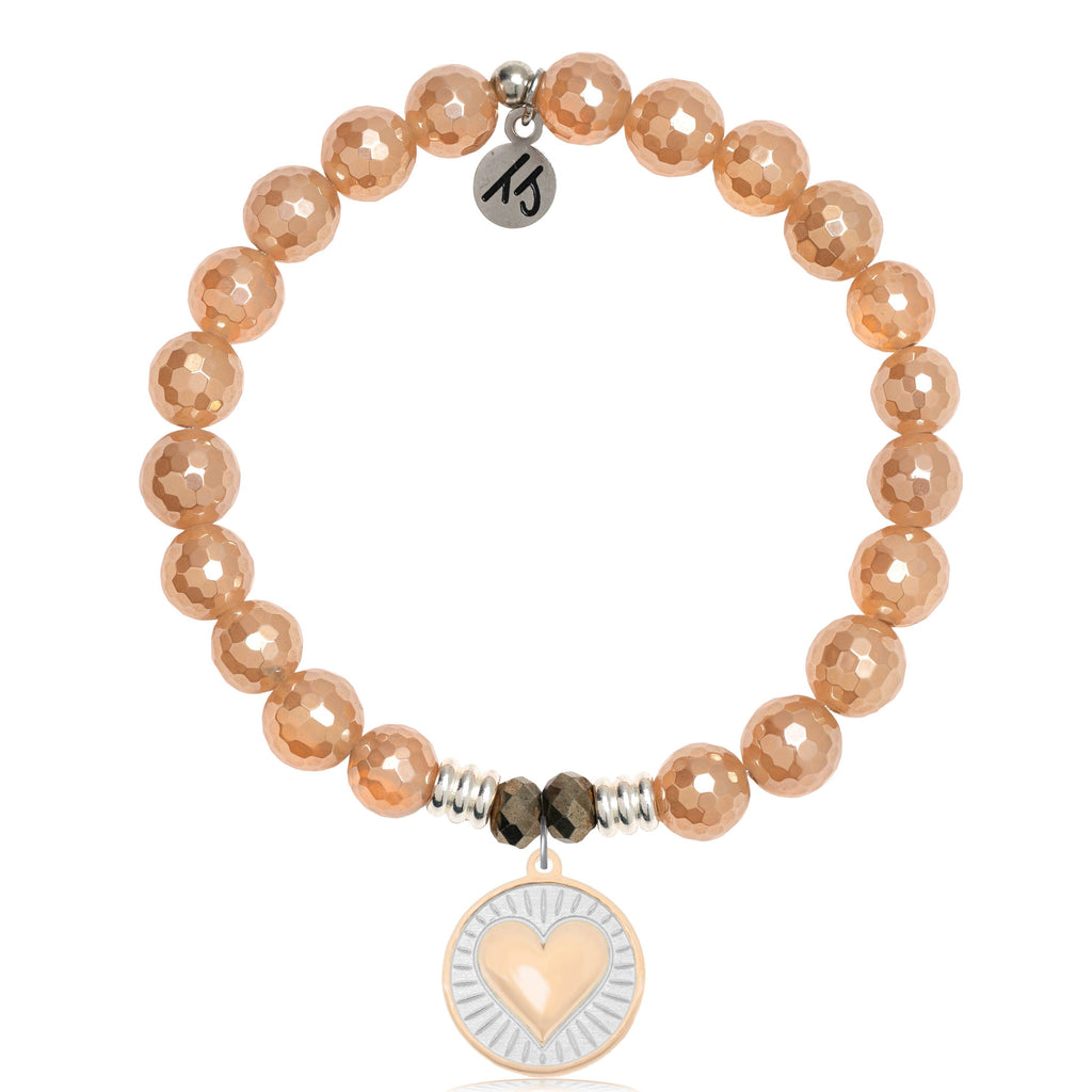 Champagne Agate Stone Bracelet with Heart of Gold Sterling Silver Charm