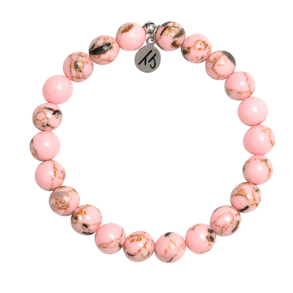 Pink Shell Stone Bracelet with Love Lock Sterling Silver Charm