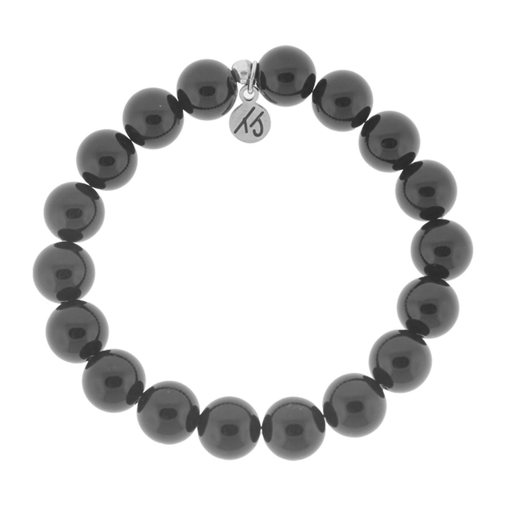 Onyx Stone Bracelet with Hibiscus Flower Sterling Silver Charm | T. Jazelle