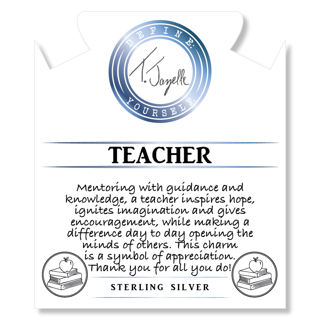 Moonstone Stone Bracelet with Teacher Sterling Silver Charm