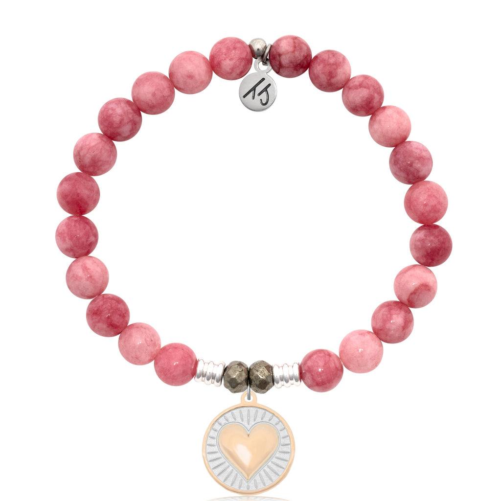 Silver Heart Lock & Key Beaded Stretch Bracelet - Blush Pink, 2