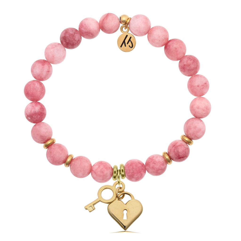 Silver Heart Lock & Key Beaded Stretch Bracelet - Blush Pink, 2