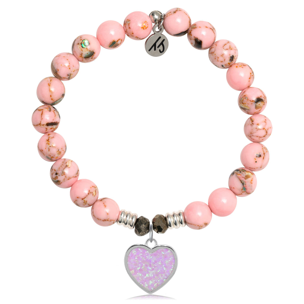 Pink Shell Stone Bracelet with Pink Opal Heart Sterling Silver Charm ...