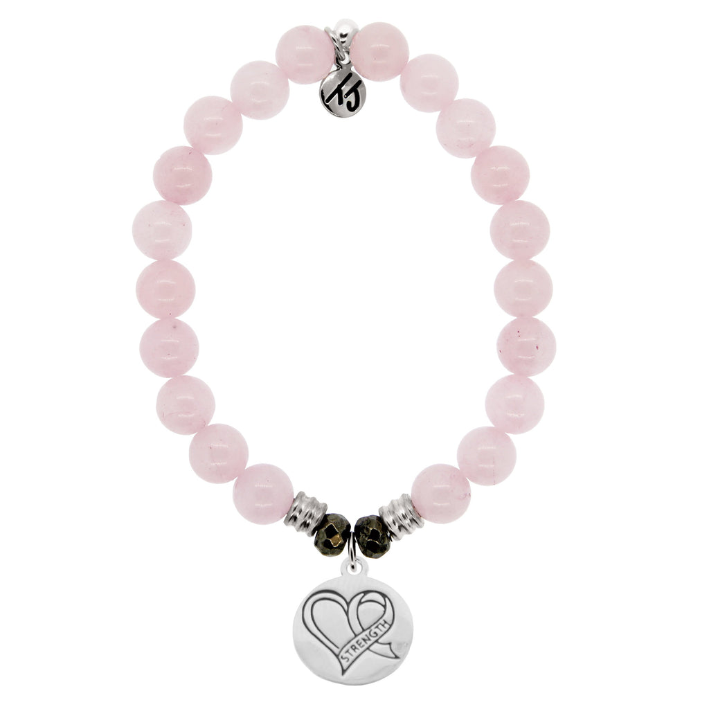 Rose Quartz Stone Bracelet with Strength Heart Sterling Silver Charm ...