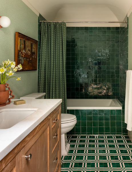 bathroom with green tile