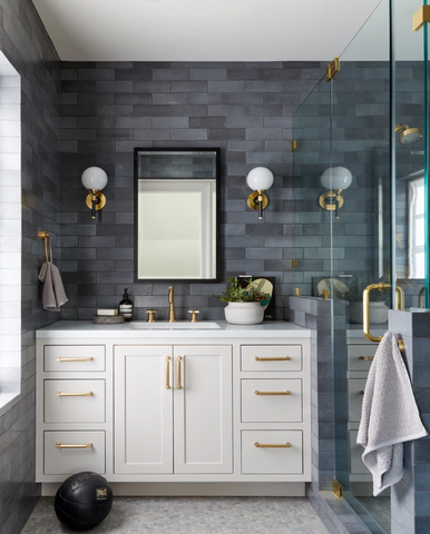 bathroom with black zellige tile