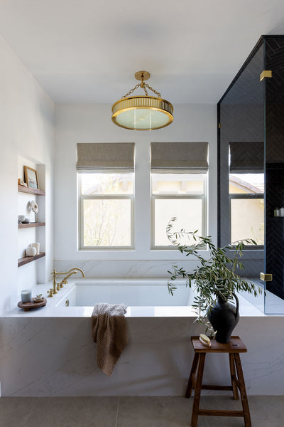 shower with black tile