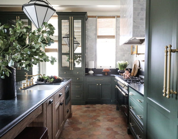 kitchen with marble tile backsplash
