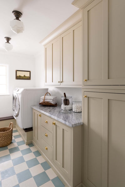 laundry room with checkerboard tile