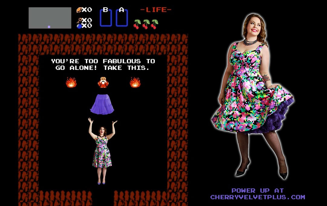Cherry Velvet Pixel Party Doris Dress