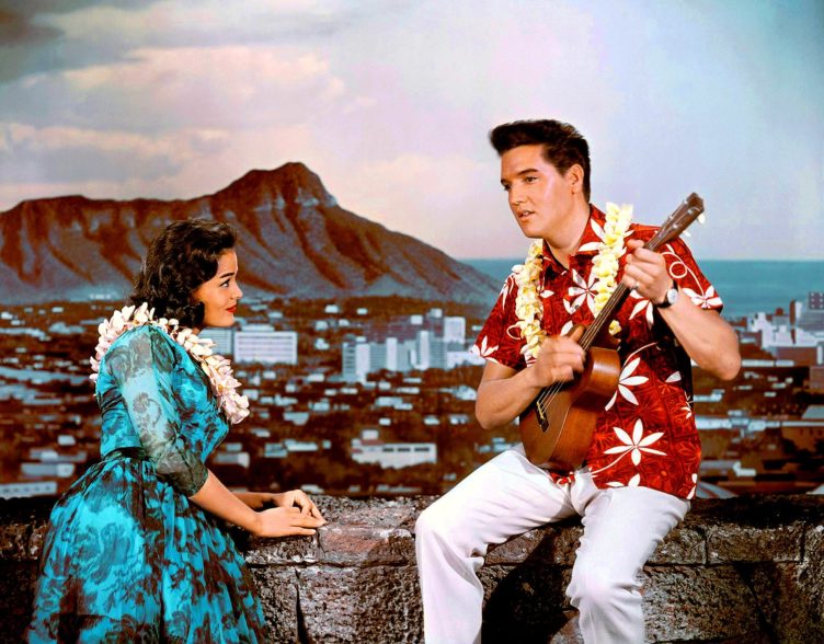 Elvis Presley in Blue Hawaii wearing and Alfred Shaheen Hawaiian shirt