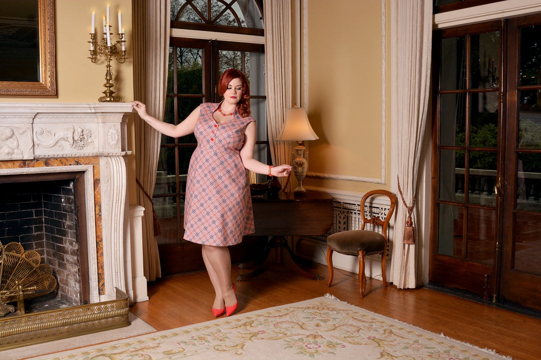 Model Ruby Roxx wears a Cherry Velvet dress at Hycroft Manor