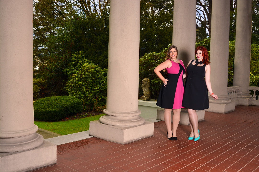 Charlotte Doering and Ruby Roxx model Cherry Velvet Dresses at Hycroft Manor