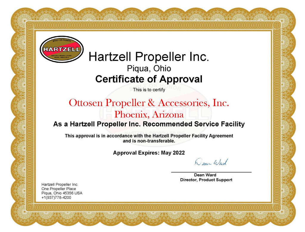 HARTZELL AUTHORIZED SERVICE CENTER CERTIFICATE 2022