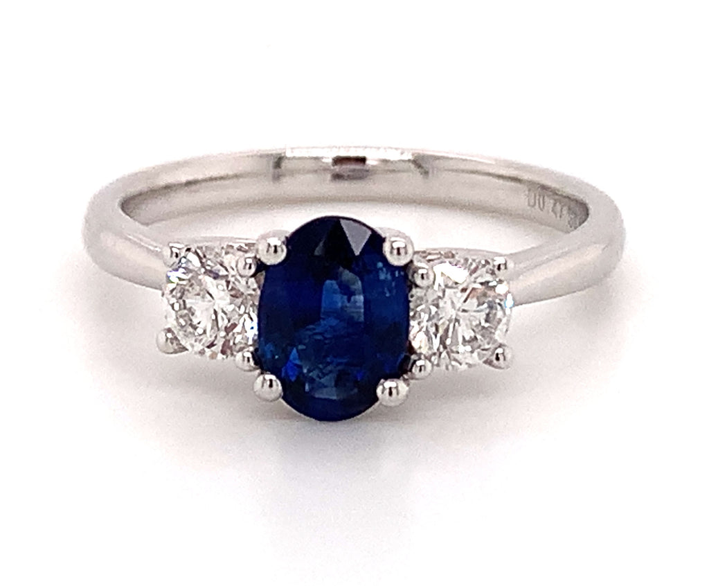 Blue Sapphire& Diamond Three Stone Ring – HANIKEN JEWELERS NEW-YORK
