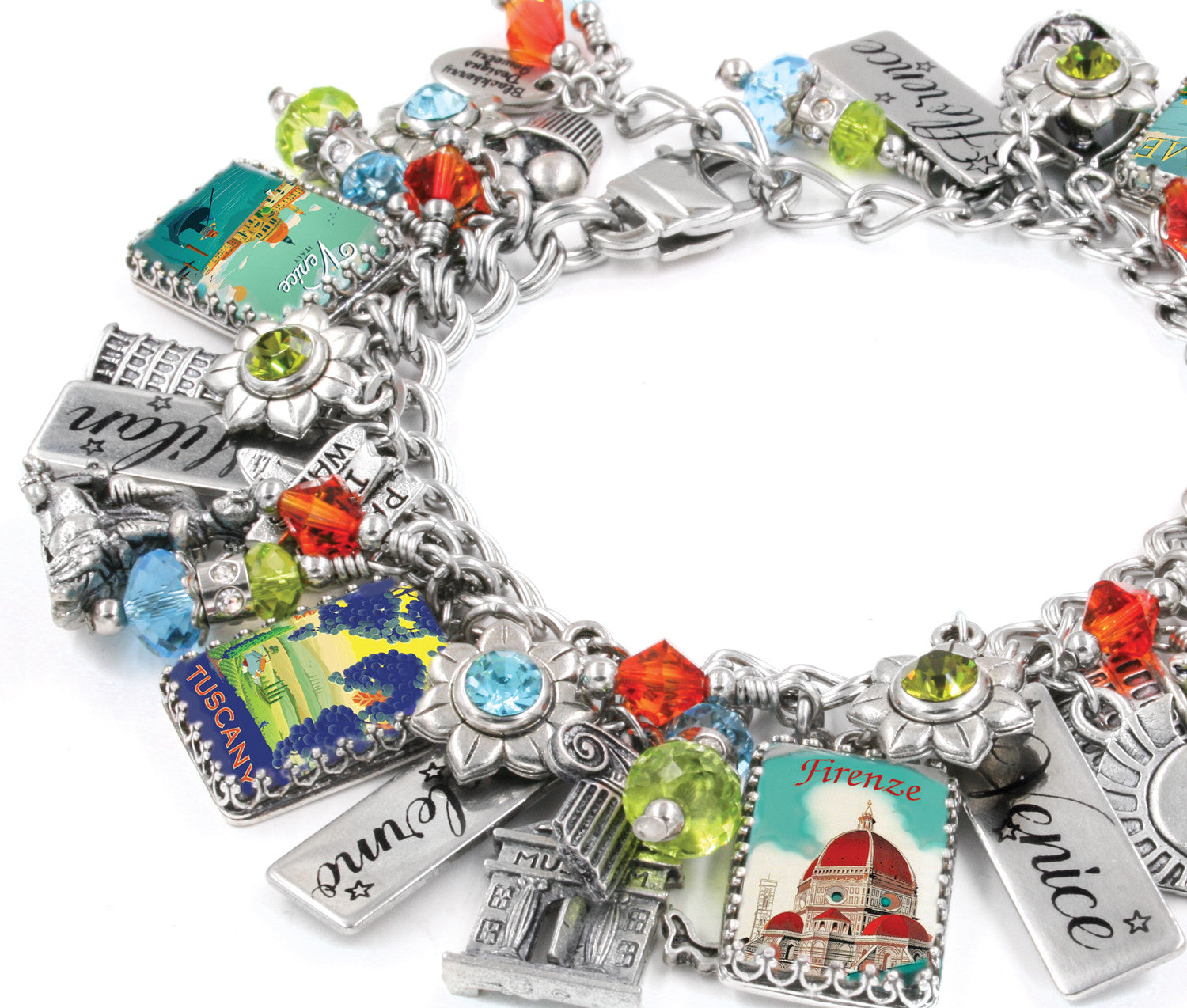 Beautiful Italy charm bracelet with vintage italian travel posters and