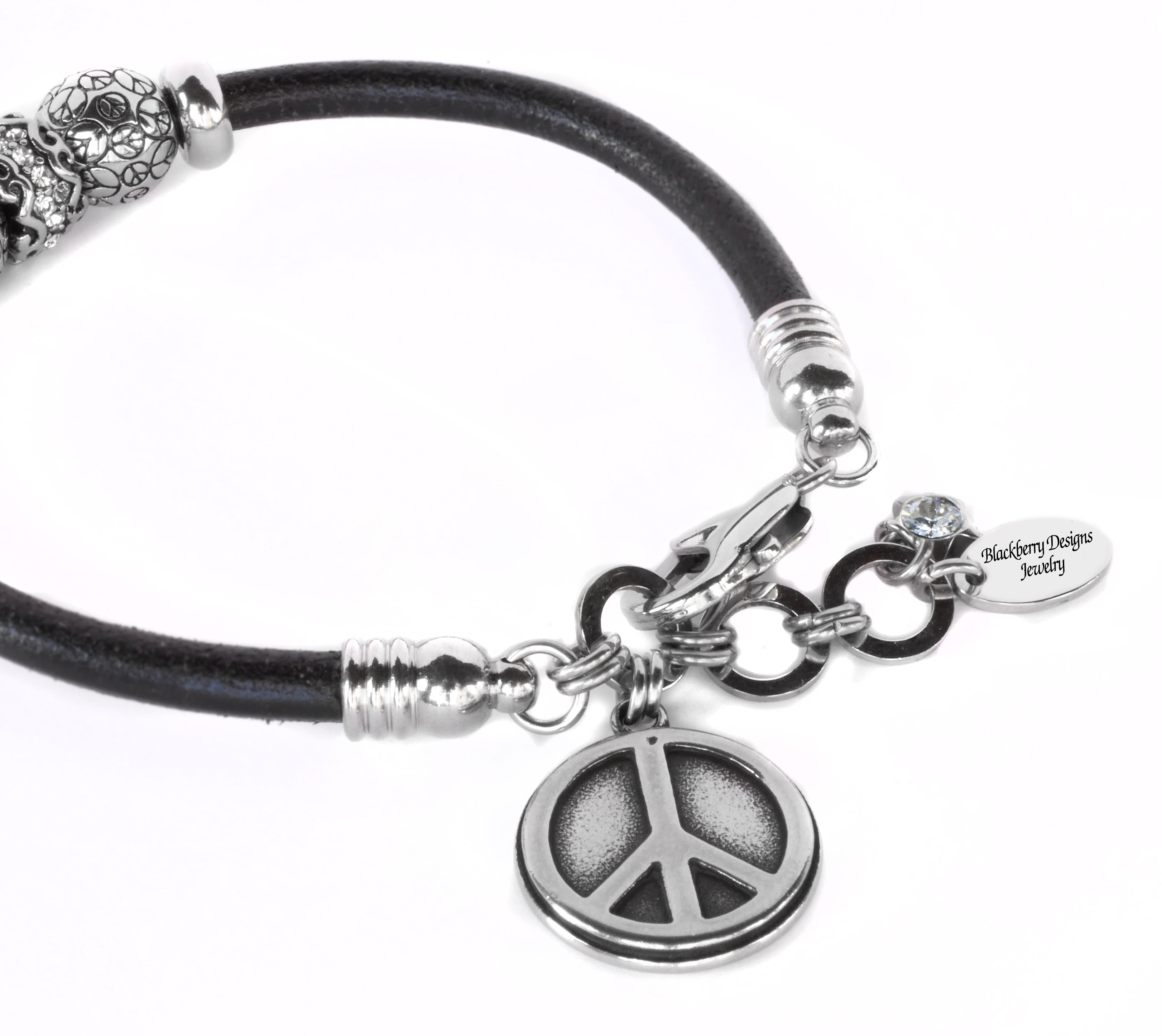 Peace Leather Charm Bracelet with Peace Sign Beads – Blackberry Designs