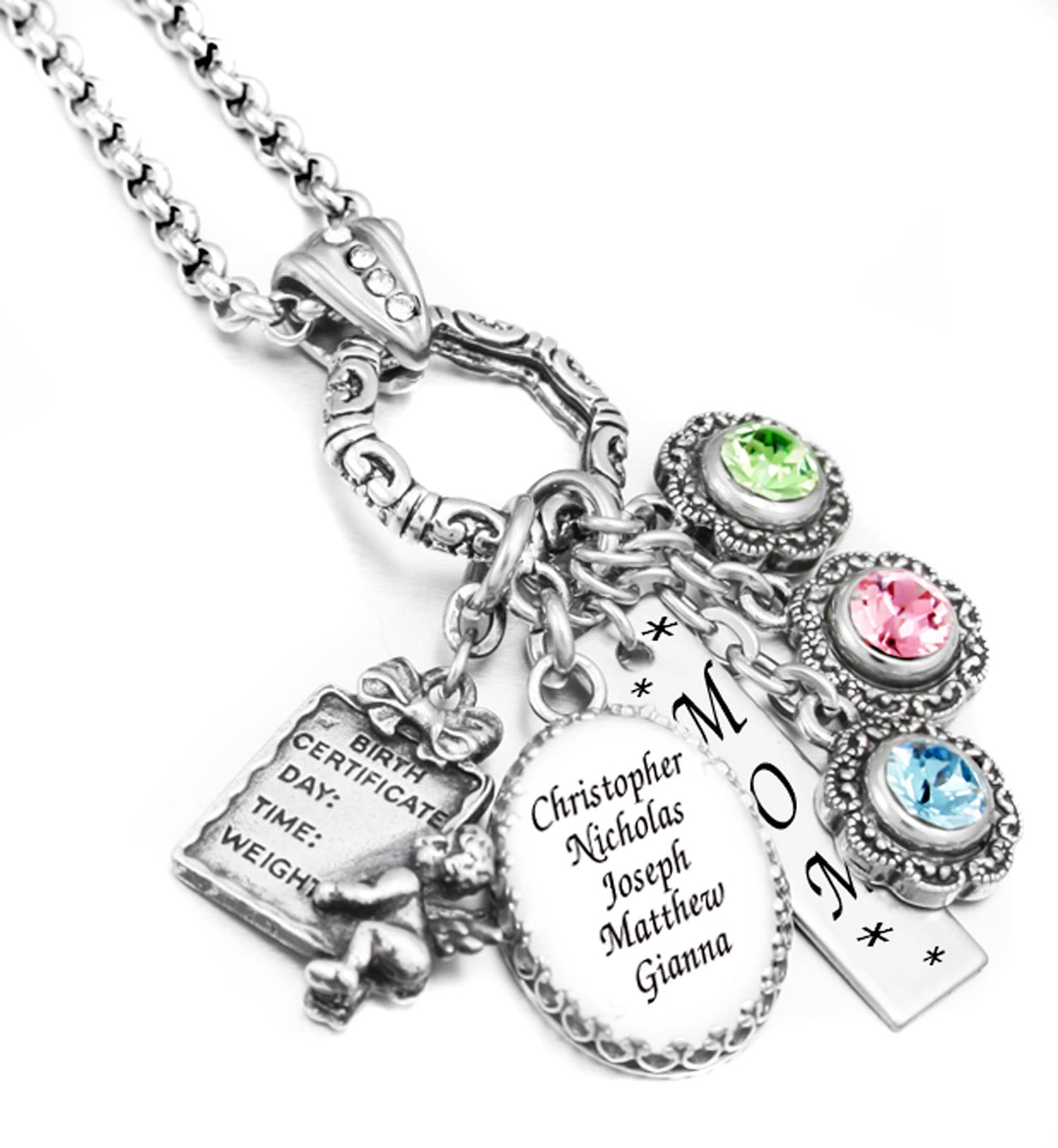 grandmother birthstone charm necklace