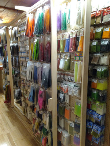 Many fly tying materials for sale at the Rangeley Region Sport Shop