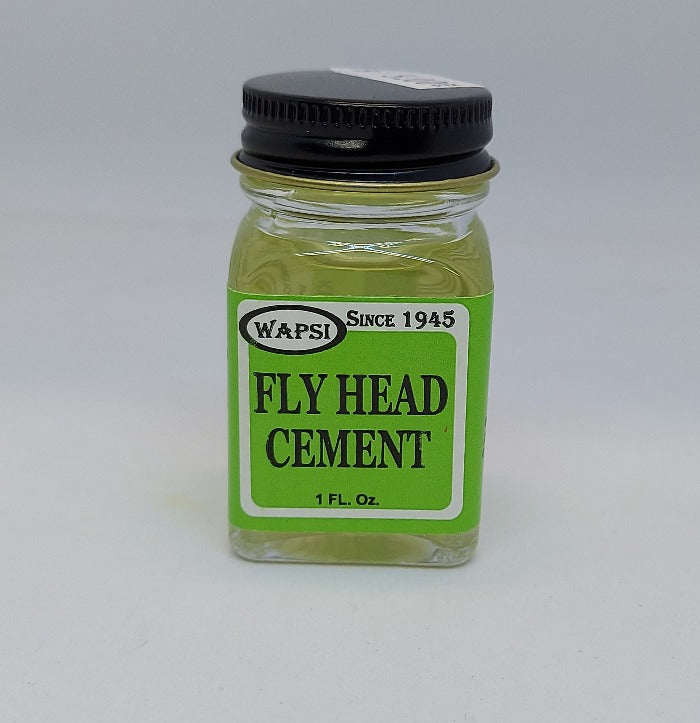 New formula Wapsi fly head cement in 1 oz. bottle with green label