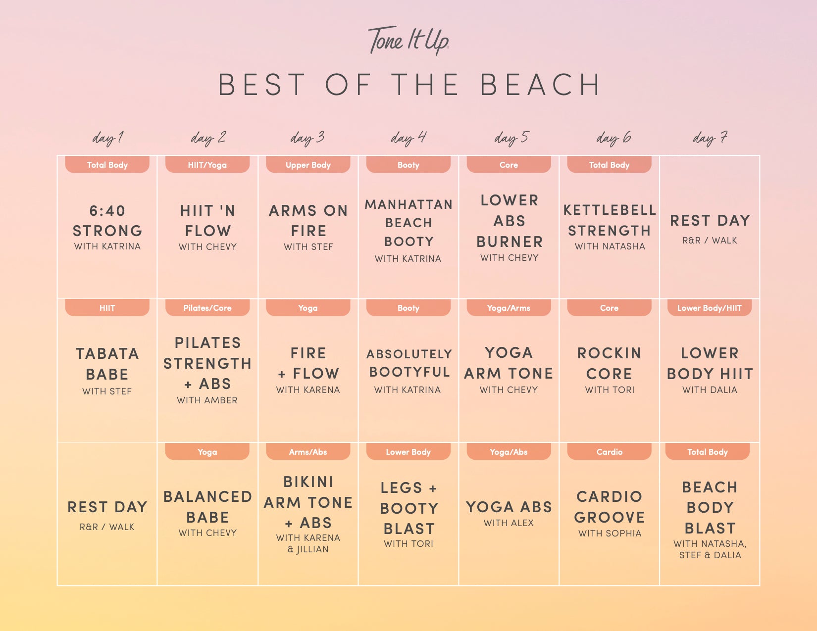 Tone It Up Best of the Beach Calendar
