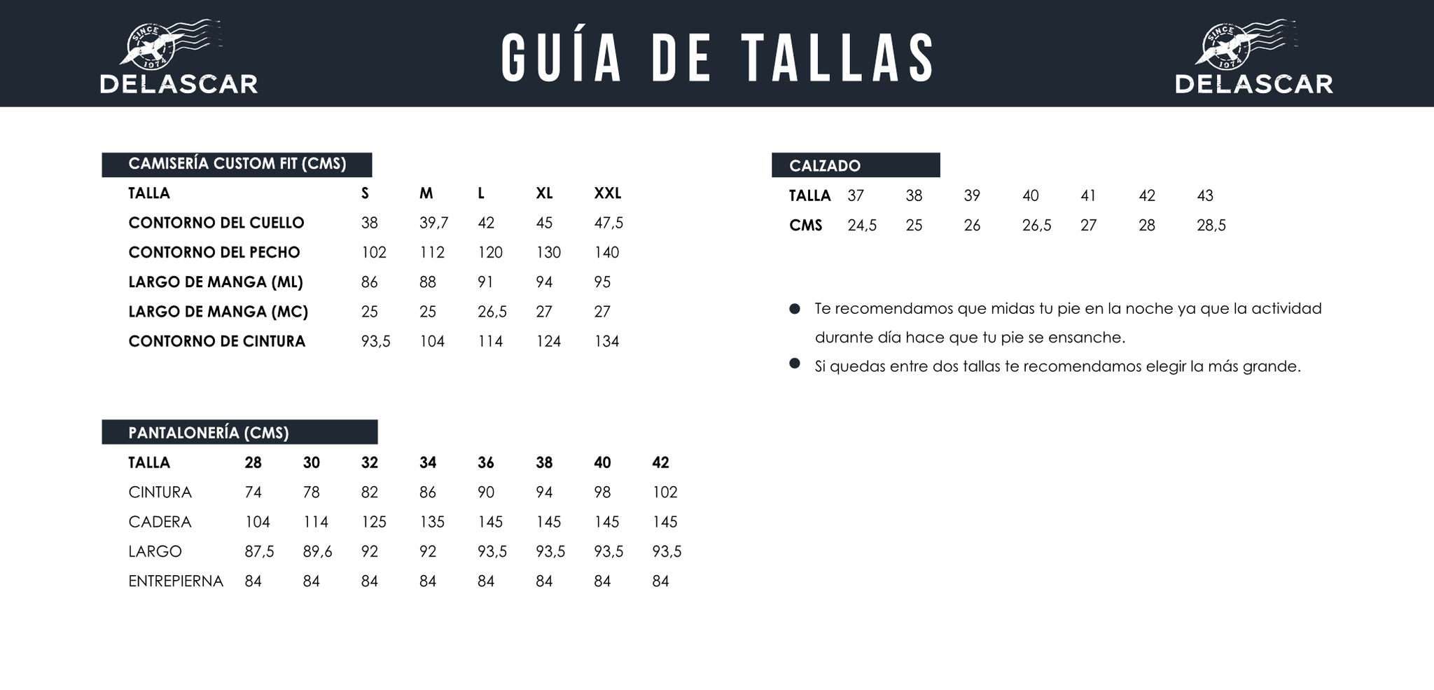 Guía de Tallas – Delascar I de Ropa para Hombre Online I Moda - Colombia