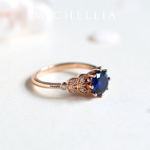 Kerensa | Classic Floral Ring in Lab Blue Sapphire – Michellia Fine Jewelry