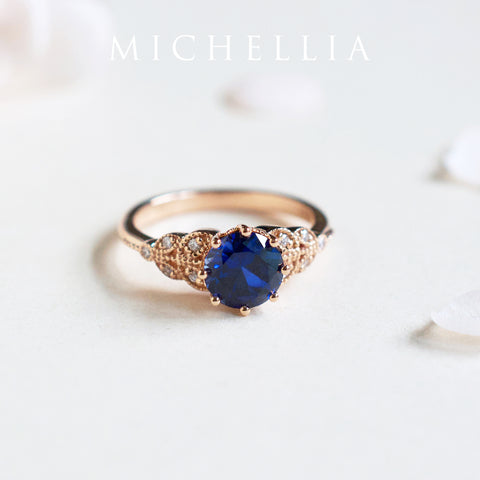 Kerensa | Classic Floral Ring in Lab Blue Sapphire – Michellia Fine Jewelry