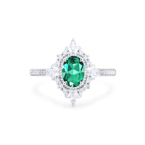 Alessandra | Art Deco Oval Cut Ring in Lab Emerald – Michellia Fine Jewelry