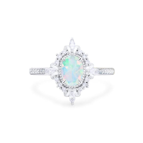 Alessandra | Art Deco Oval Cut Ring in Opal – Michellia Fine Jewelry