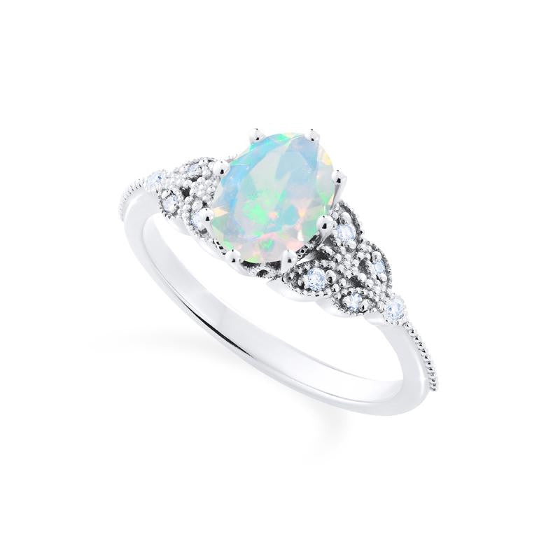 Olivia | Classic Floral Oval Cut Ring in Opal – Michellia Fine Jewelry