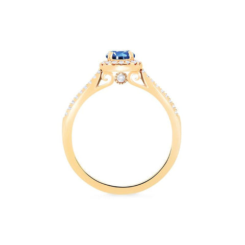 Nova | Petite Halo Diamond Ring in Lab Blue Sapphire – Michellia Fine ...