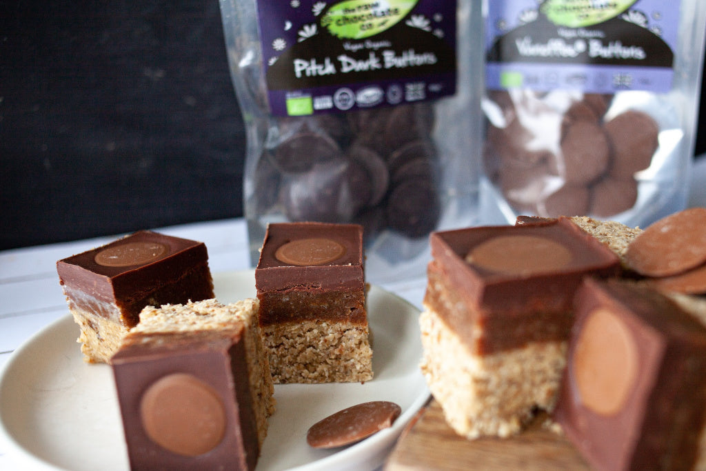 Almond butter chocolate button slice